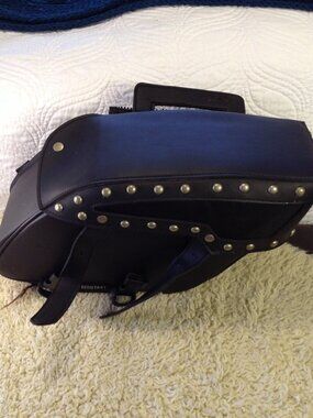 VTG 90's Universal Leather Saddle Bags with Tool Roll Harley Moto Sturgis Studs